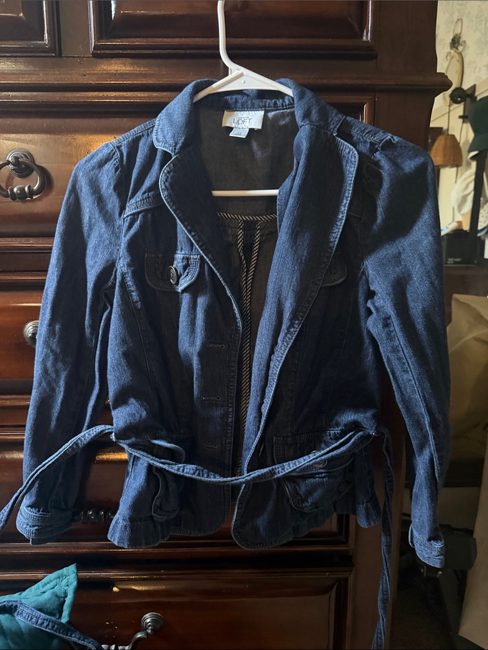 LOFT Navy Blue Denim Tie-Waist Jacket